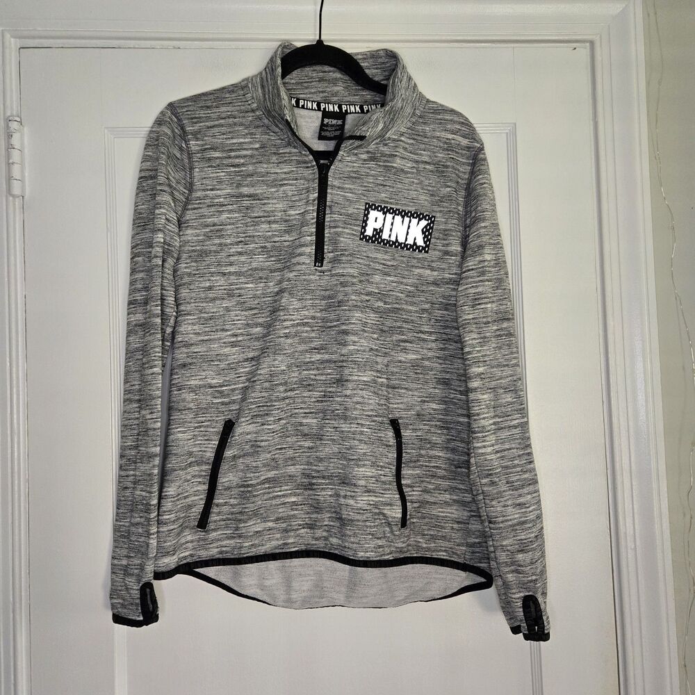 Victoria’s Secret PINK 1/4 Zip Pullover Jacket Gray Medium Athletic